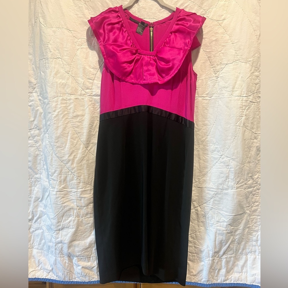 JAYGODFREY Vintage Ruffle Neck Pink & Black Cocktail Dress Size 10